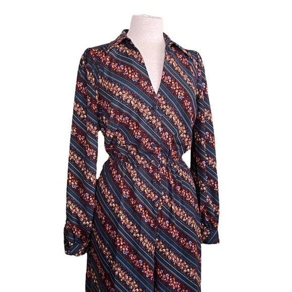 Modcloth Everything & More Jumpsuit Floral Stripe Wide Leg Retro 70's Teal Blue - Picture 7 of 10